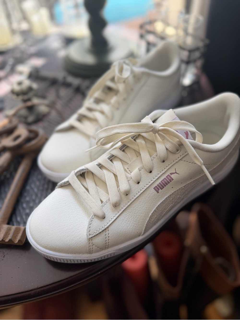 Puma Vikky V3 Leather Sneakers Womens Size 8.5 Off White Retro Lifestyle Shoes